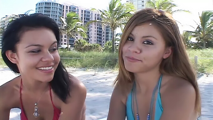 Deepthroat And Cum Swallowing From Two Young Girls On The Beach